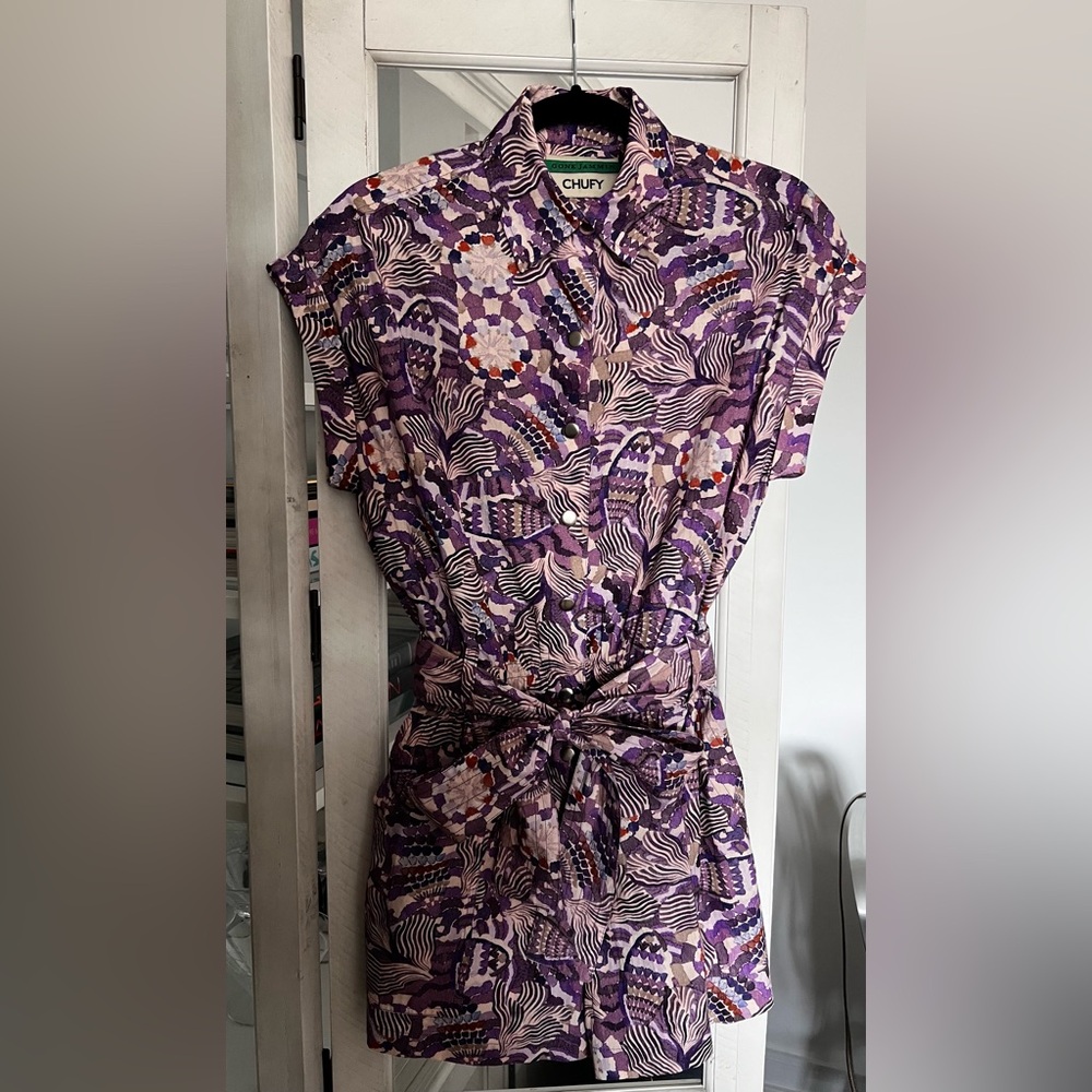 Gone Jammin/CHUFY Lightweight Purple and Cream Patterned Shorts Romper